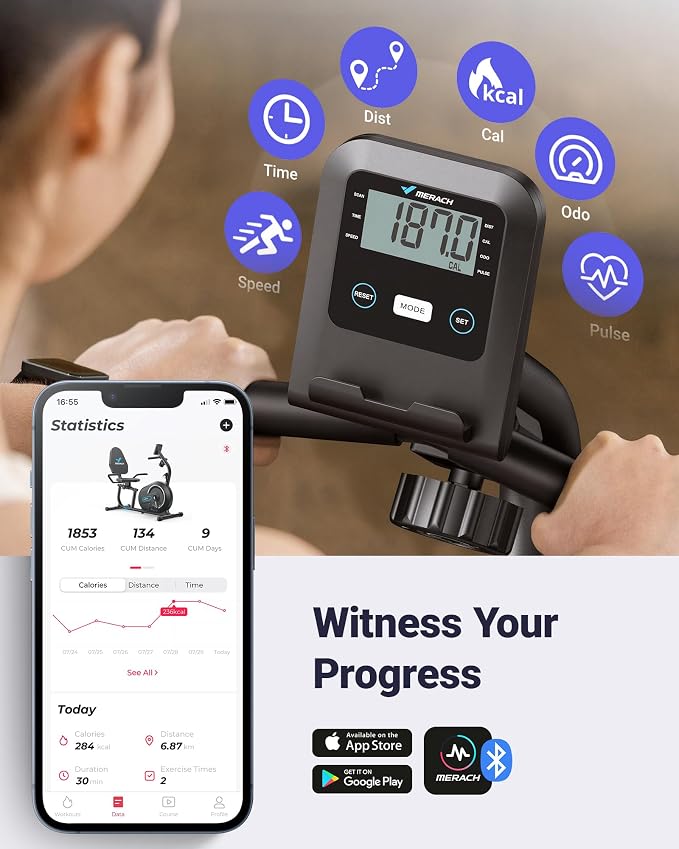 MERACH Recumbent Exercise Bikes for Home with Smart Bluetooth Equipment App | LCD, Heart Rate Handle Stationary Bikes for Home, Magnetic Recumbent Exercise Bike for Seniors Gym S08/S23