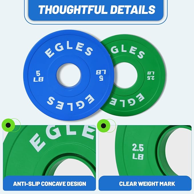 Egles Change Plates Set 1.25LB, 2.5LB, 5LB - Rubber-Coated Weight Plates in Pairs, Olympic Bumper Plates, Color-Coded, IWF Standard, Fit 2-Inch Barbells Strength Training Weight Plates Gym & Fitness