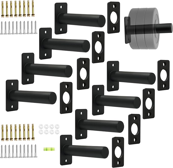Wall Mounted Weight Plate Rack, Olympic Weight Plate Holder, 2-Inch | Heavy-duty steel organizer for home gym and garage gym use supports 275 lb with hardware for wood studs or concrete.