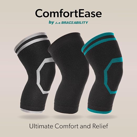 BraceAbility Knee Compression Sleeve for Women and Men - ComfortEase Knee Pain Brace Support for Arthritis, Swelling, Joint Stiffness, Recovery, All-Day Comfort and Relief (XL - Black/Teal)