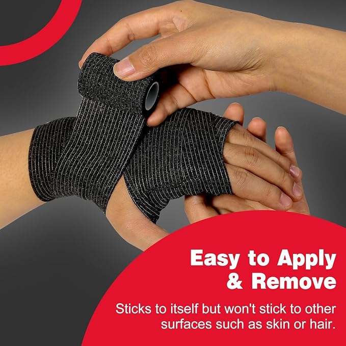 AZEN 120 Pack Self Adhesive Bandage Wrap Black, 2" X 5 Yards Black Athletic Tape, Vet Wrap, Ankle Tape, Cohesive Bandage Wrap