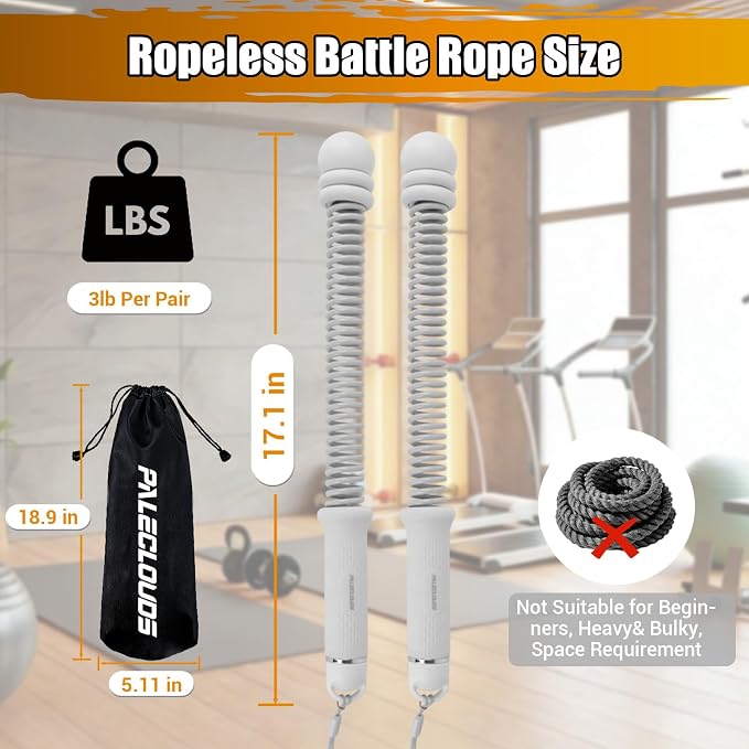 Portable Ropeless Battle Ropes, Adjustable Weights Cordless Battle Ropes for Home Gym with Storage Bag, Weighted Exercise Equipment for Low-Impact Workout, Strength & HIIT, for Men & Women