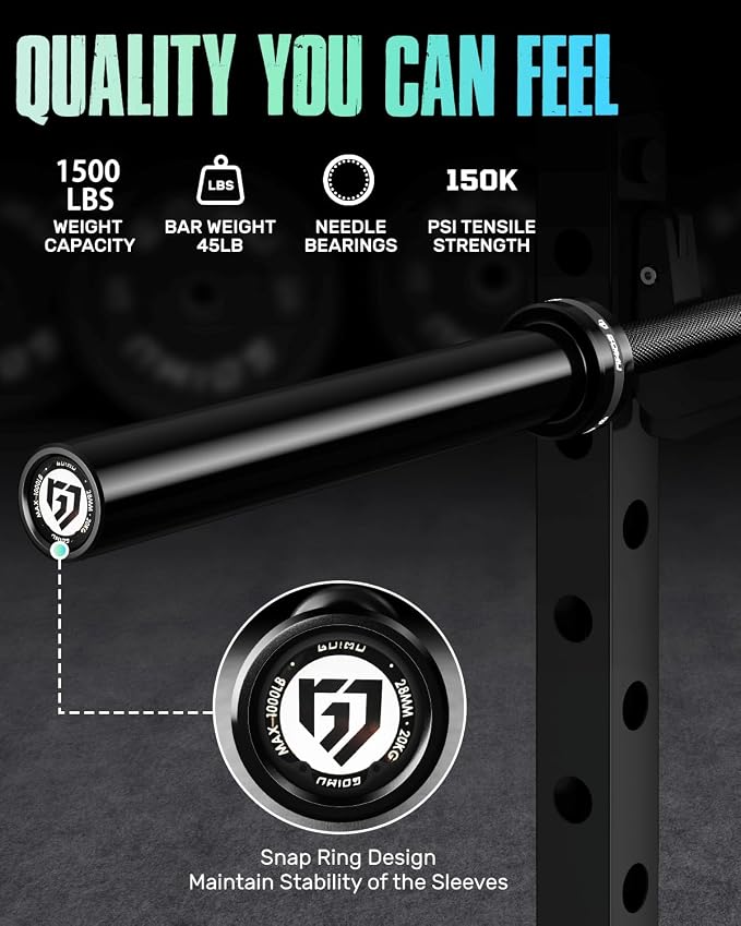 PB01 7FT Olympic Barbell, Weight Bar with Knurled Grip for Squats, Deadlifts, Weightlifting, Strength Training, Bench Press, Fits 2-inch Standard Weight Plates, 1500LB Capacity
