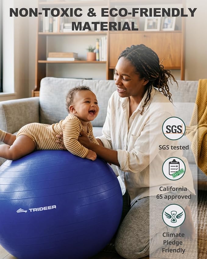 Trideer Yoga Ball for Exercise, Pilates, Core & Balance Training, Stability Ball for Pregnancy & Birthing Prep, Physical Therapy, Daily Stretching, Office Chair for Active Sitting, Quick Pump Included