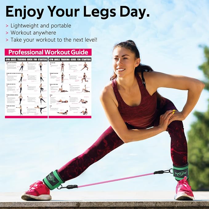 WALITO Ankle Resistance Bands with Cuffs, Exercise Bands for Legs and Butt, Booty Workout Equipment for Kickbacks and Hip Fitness Training