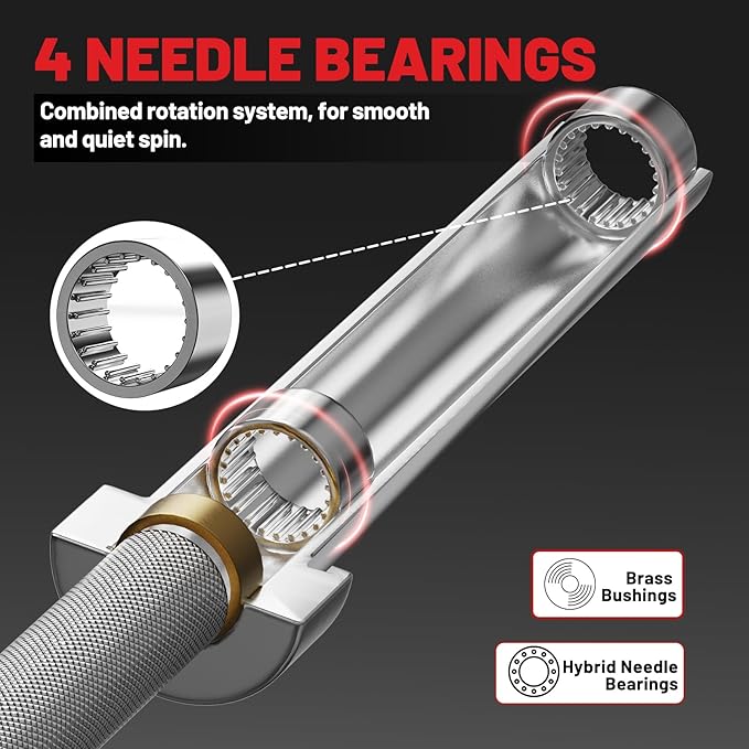 PAPABABE 7ft Barbell 45lb Olympic Barbell 1000/1500lbs Capacity Home Gym | 7ft 45lb 2" Olympic Barbell, 1000/1500lbs Capacity, Hybrid Needle Bearings & Bushings for Squat Curl Deadlift