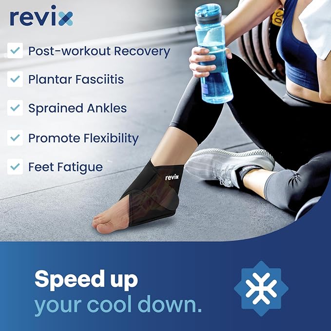 REVIX Ankle Ice Packs Wrap, Flexible Gel Cold Compression, 2 Packs | Reusable Ice Pack for Foot with 20-Min Cold for Achilles Tendonitis, Sprained Ankle, Sport Recovery, Heel Spurs and Swelling