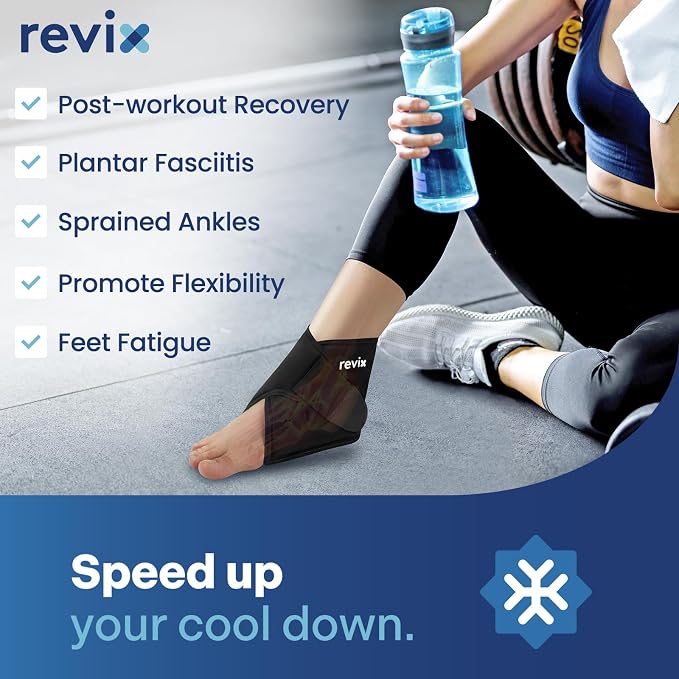 REVIX Foot Ice Pack Wrap for Plantar Fasciitis & Foot Pain Relief, Black | Ankle Ice Wrap, Adjustable One-Size Fit, Flexible Gel for Achilles Tendonitis, Sprained Ankle, Sport Recovery and Swelling