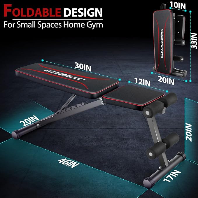 OPPSDECOR Weight Bench for Home Gym, ASTM-Certified 660LBS Fast Foldable Workout Bench for Home Gym, 8 Adjustable and 30in Extended Backrest for Bench Press Incline/Flat/Decline Dumbbell Exercise