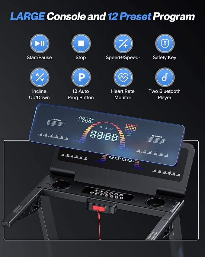 WELLFIT Auto Incline Treadmill, 15% Incline Heavy Duty Treadmill for Home | 4.5HP, 10 MPH, 500 lbs Capacity, 20'' x 55'' Running Area Treadmills with Pulse Sensor, Bluetooth Player & LED Display