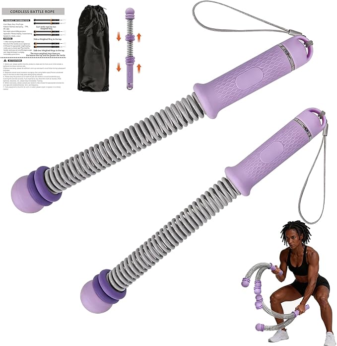 Portable Adjustable Cordless Battle Ropes, Heavy Duty Ropeless Battle Rope Non-Slip Handle with Storage Bag for Small Space, Rope for Women HIIT Cardio Low-Impact Aerobic Training