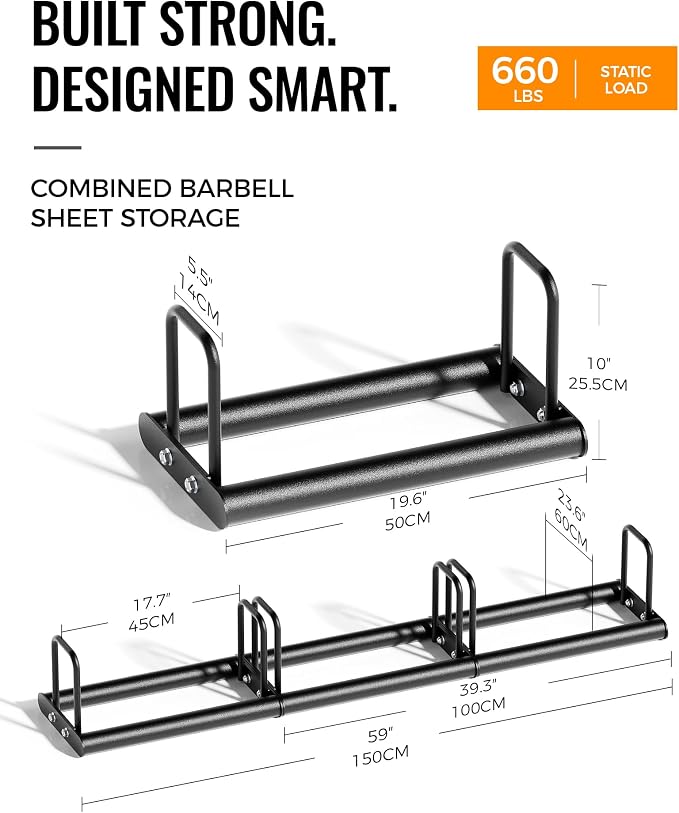 1 Unit Horizontal Weight Plate Rack, Max 660LBS Bumper Plate Storage for Home Gym, Modular Expandable Weight Storage Racks for 1" or 2" Plates, Heavy Duty Organizer for Garage & Commercial Gym