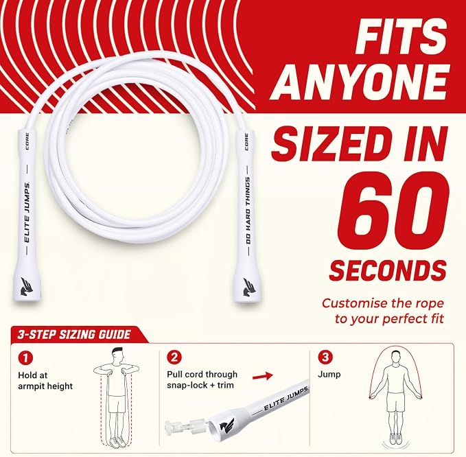 Elite Jumps 6mm PVC Jump Rope, Adjustable Skipping Rope | Non-kinking PVC cord. Unbreakable handles. Smooth rotation. For cardio and boxing.