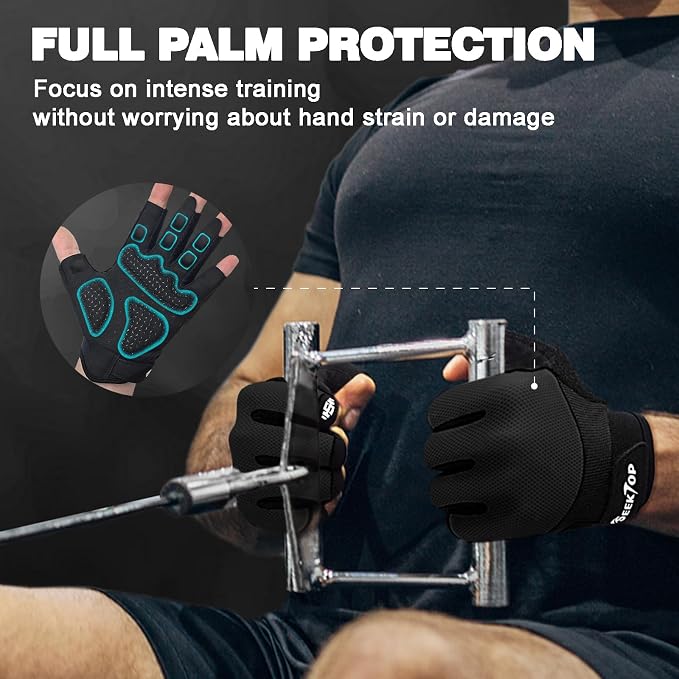 Seektop Breathable Workout Gloves Women & Men: Thick Padded Gym Gloves | Full Palm Protection, Excellent Grip for Gym Weight Lifting Fitness and Training, Exercise, Cycling