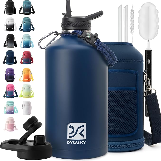 DYSANKY 1 Gallon Water Bottle Insulated | Thickened Stainless Steel Vacuum Metal Water Jug | Portable Sports Large for Gym and Hiking with Straw, Carrier Bag, Handle Strap | BPA-Free 128 oz