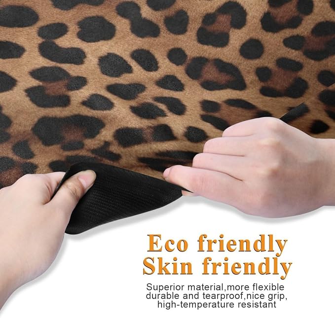Leopard Print Yoga Mat Non Slip Natural Rubber Fitness Exercise Mat for Home Workout Gym Stretching Pilates Mats with Carrying Bag 71" x 26"