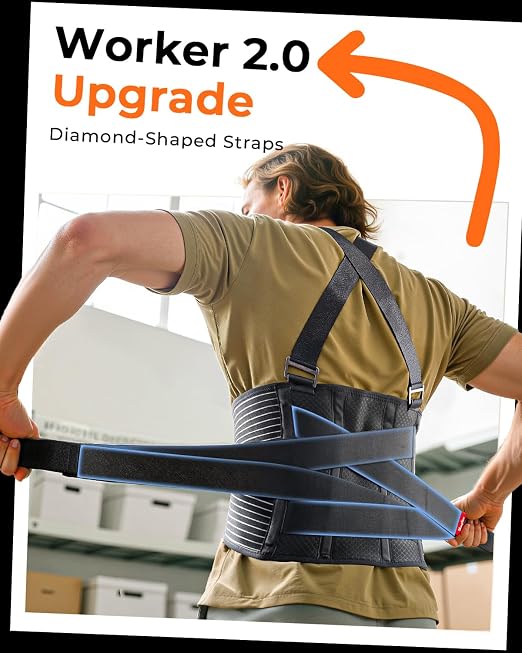 Ultra Breathable Work Back Brace for Men, Upgraded Medical-Grade Support | Lower Back Support Belt with Removable Suspenders - Pain Relief for Lifting, Warehouse, Construction, Moving, 3XL