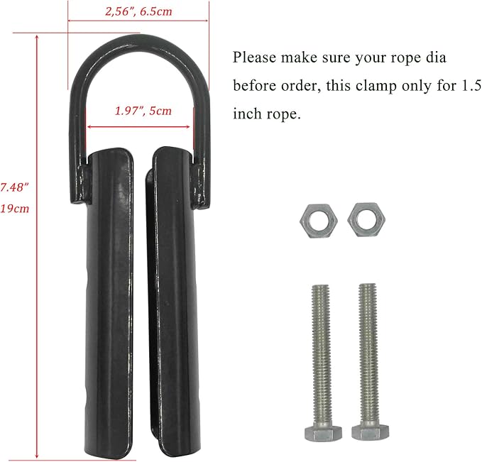 1.5” Climbing Rope Clamp，2 Sets Rope Climb Clasp Workout Rig Attachment Hook for Rope Climbing Garage Gym Fitness Equipment with Carabiner Eyehook Strength Training Home Indoor Safety