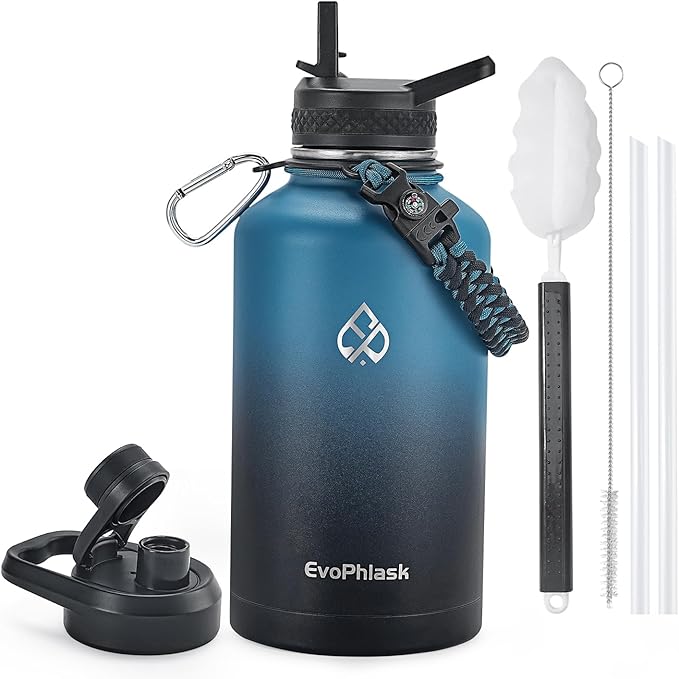 64 oz Insulated Water Bottle(Cold for 48Hrs), Indigo Black | Stainless Steel, BPA Free, Leak Proof, Half Gallon Large Metal Water Jug, For Gym, Hiking, Camping, Travel