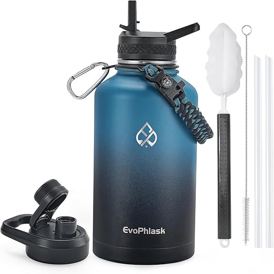 64 oz Insulated Water Bottle(Cold for 48Hrs), Indigo Black | Stainless Steel, BPA Free, Leak Proof, Half Gallon Large Metal Water Jug, For Gym, Hiking, Camping, Travel
