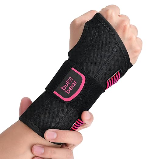 Carpal Tunnel Wrist Brace with Removable Splints, Breathable Wrist Support for Men & Women, Night & Work Support, Pain Relief, Tendonitis, Sprain, Rigid Hand Brace for Arthritis, Right Hand (L/XL, Black/Pink)