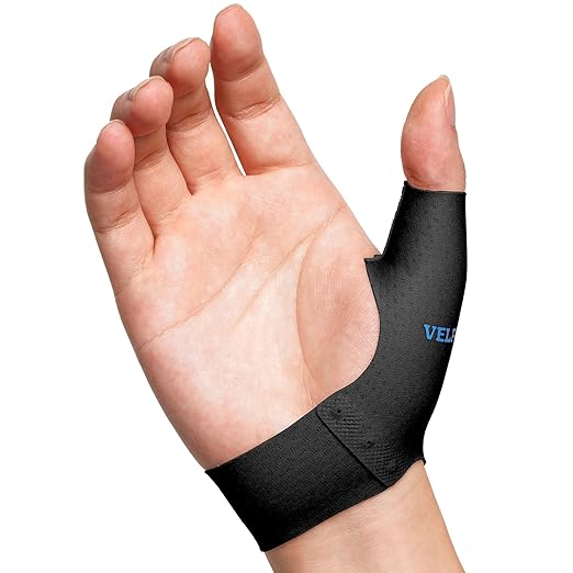VELPEAU Elastic Thumb Wrist Support Brace (Pack of 2), Splashproof Compression Sleeve for Arthritis Pain, Tendonitis, Sprains, Sports, Splint Liner, Fits Left & Right Hands (Short Version - Black, Large)