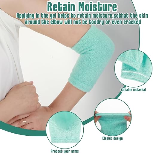 2 Pairs Dry Elbow Treatment, Elbow Protector Beauty Gel Moisturizing, Elbows Protectors for Elderly, for Moist Chapped Dry Skin Care, Cover Heel Socks, Elbows Sleeves,Black & Light Blue
