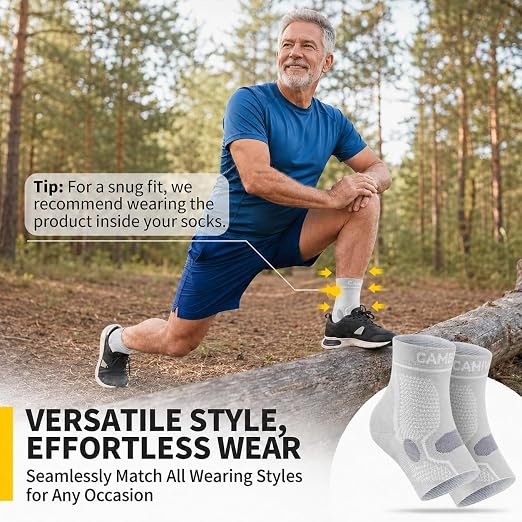 CAMBIVO 1 Pair Ankle Compression Sleeve for Men & Women – Soft, Breathable Support for Plantar Fasciitis, Achilles Tendonitis, Swelling & Sports Recovery – Easy to Wear, All-Day Comfort Fit