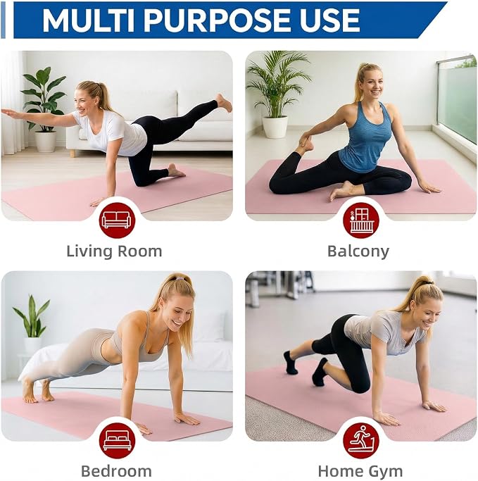 Stepwaver Extra Large Yoga Mat 6'x4'(1/3" & 1/4" Thick), Non-Slip, Ultra Durable, Wide Workout Mat, Wide Exercise Mats for Home Workouts, Yoga, Pilates, Stretching (Barefoot Exercise)