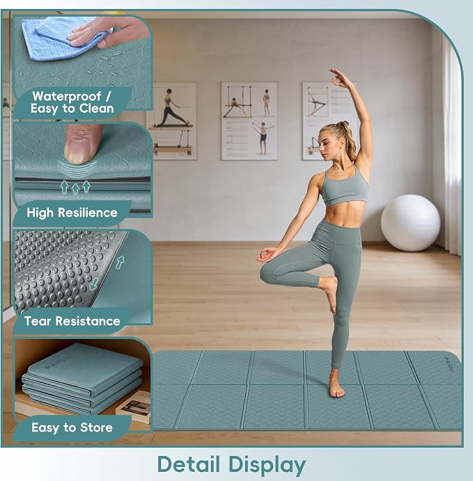 PAIDU Foldable Yoga Mat, 70"x24"x0.31" TPE Non-Slip Mat with Bag | Double‑sided non‑slip, 8mm thick TPE, foldable for travel, ideal for yoga/pilates/fitness/home/outdoor workouts