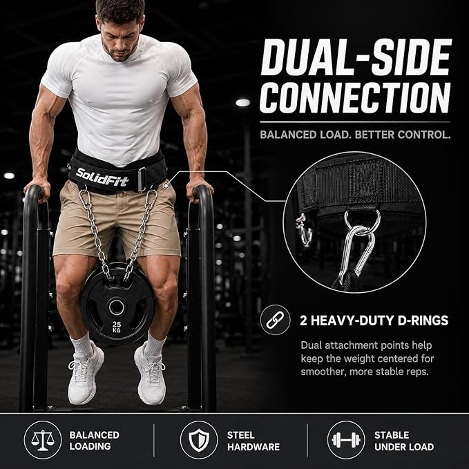 2-in-1 Weight Lifting and Dip Belt with 37.4-Inch Steel Chain men | Comfortable neoprene padding and a 37.4-inch heavy-duty steel chain for weighted dip, squat, pull-up and powerlifting.
