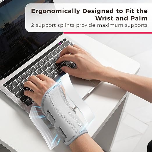 Copper Carpal Tunnel Wrist Brace, Adjustable Wrist Support Splint for Night Sleep & Daytime Working, Hand Braces Pain Relief for Arthritis, Tendonitis, Sprain, Men & Women(Left Hand-Grey, S/M)