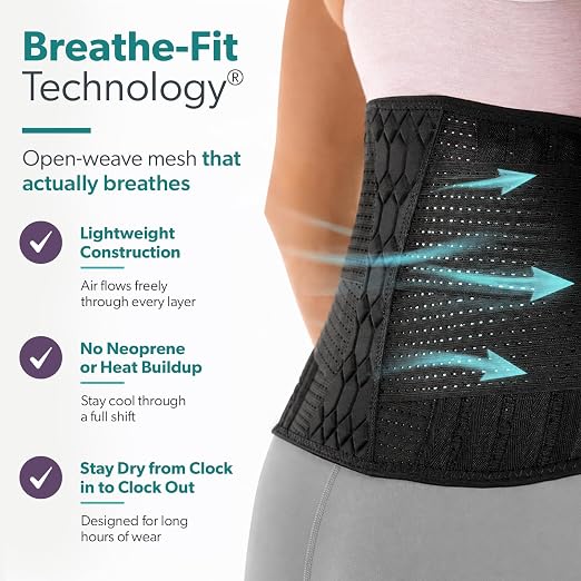 BraceAbility Plus Size Lumbar Brace for Men and Women - Lower Back Support Belt for Lifting, Work, Standing All Day - Breathable Mesh, Adjustable, Flexible Comfort Fit for Everyday Wear (XXL Black)
