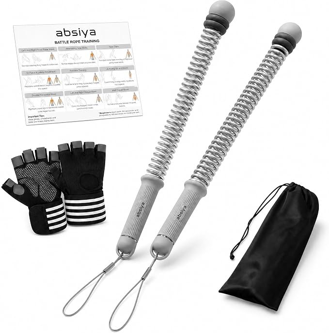 Cordless Battle Rope Workout Equipment – Portable Resistance Spring Trainer for Full Body Cardio, HIIT, Fat Burning & Strength Training – Home Gym Fitness Kit with Gloves & Carry Bag