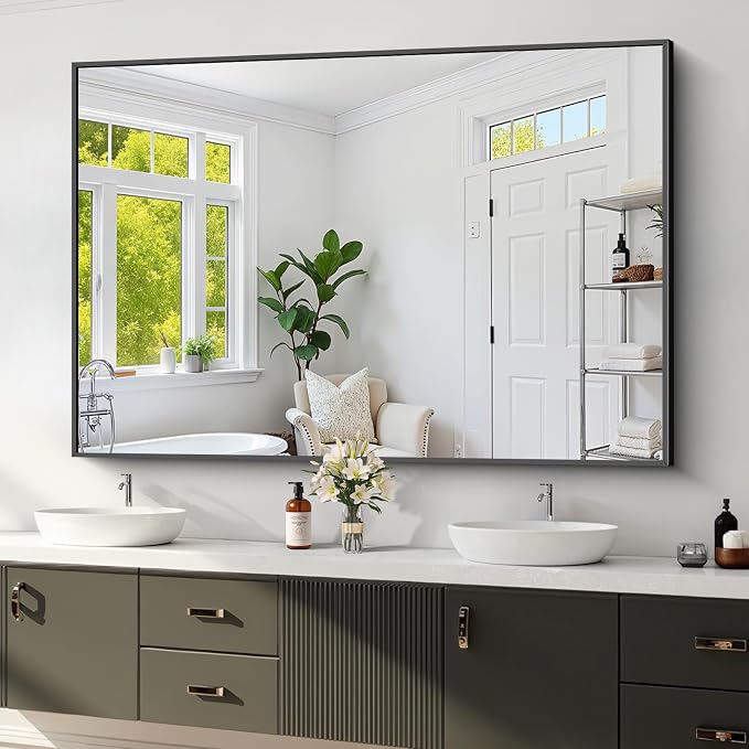Koonmi Black Bathroom Mirror for Over Sink,Metal Framed 36"x55" Wall Mirror