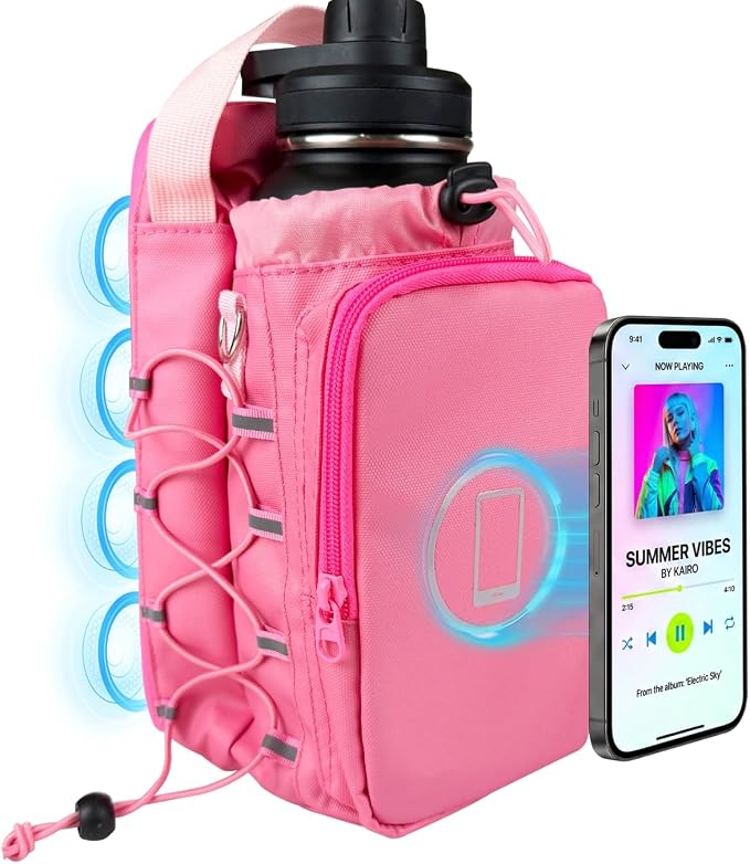 JACZZO Magnetic Gym Bag, Water Bottle Holder,Hands-Free Phone Mount,Gym Gifts for Women and Men (Pink)