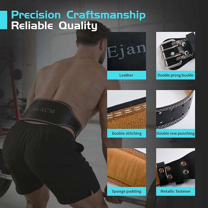 Leather Weight Lifting Belt 11 Adjustable Holes 4 and 6 inch for Lumbar Back Support Gym Weight Belt, Heavy Duty Workout, Training Strength, Powerlifting Weightlifting, Squat & Bodybuilding