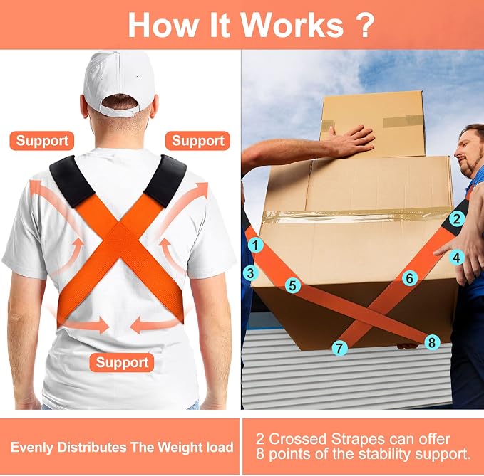 Moving Straps,2-Person Lifting & Moving System Adjustable Shoulder Lifting | Lift,Carry,Secure Furniture for Move,Appliances,Mattresses,Heavy Objects up to 800lbs,Safely and Easily Like a Pro,Orange