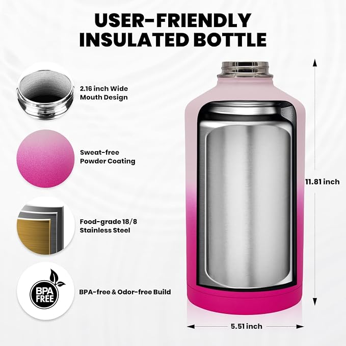 RAYMYLO One Gallon Water Bottle Insulated, Triple Walled Vacuum Stainless Steel