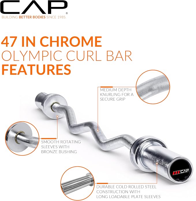 CAP 47" Olympic EZ Curl Bar | Heavy Duty Solid Steel, 200 lb Capacity