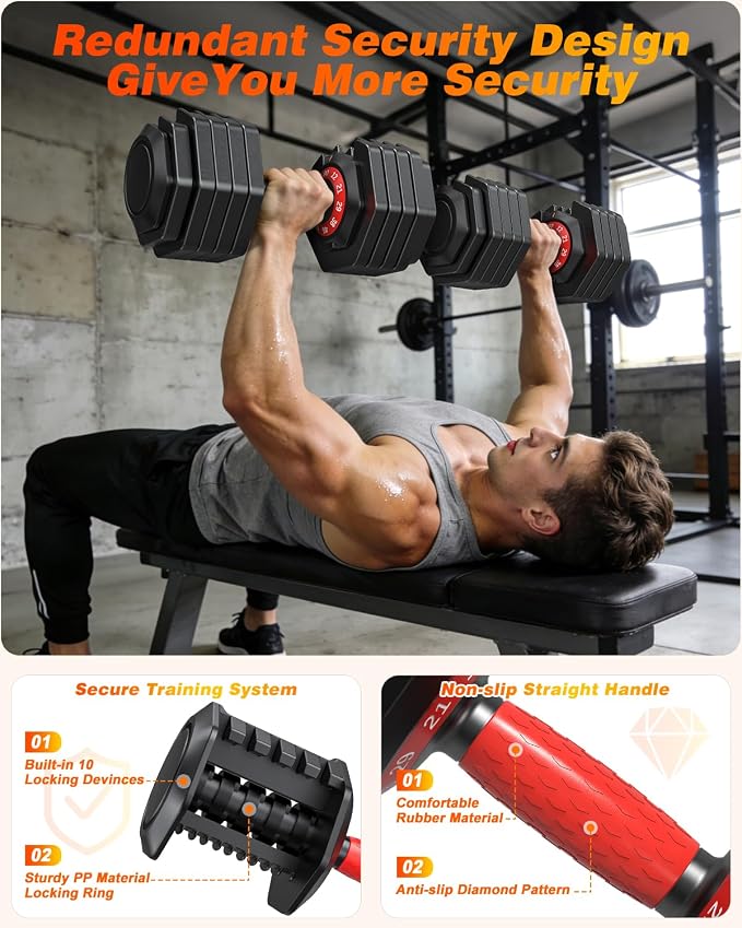 XDDIAS Adjustable Dumbbell Set for Home Gym Workout | 25 to 90 lbs, non-slip knurled grip, compact storage, one-hand adjustable