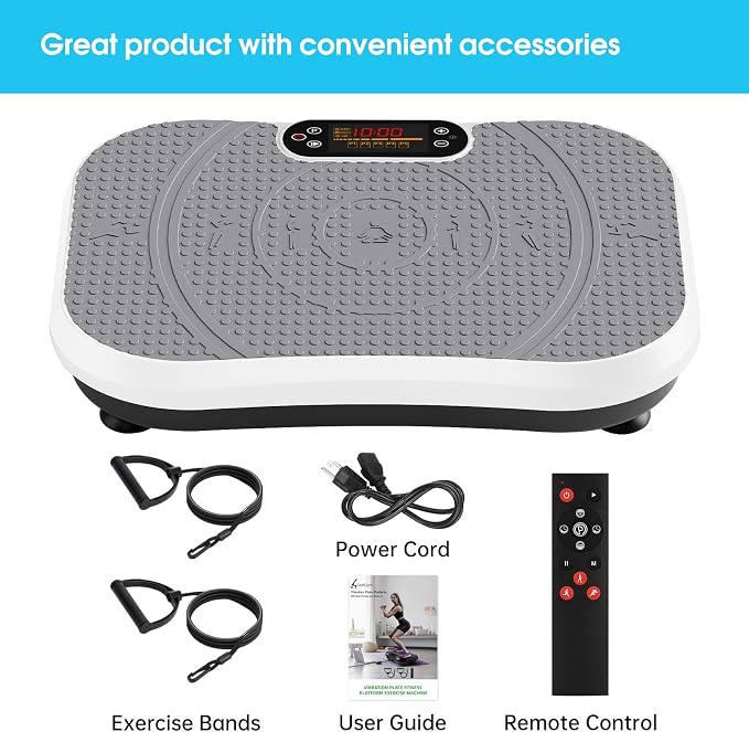 SoftGym Vibration Plate Exercise Machine for Lymphatic Drainage & Fitness | Quiet Heavy Duty 450lbs Capacity Platform, 120 Speeds Shake Machine with Resistance Bands for Home Muscle Activation