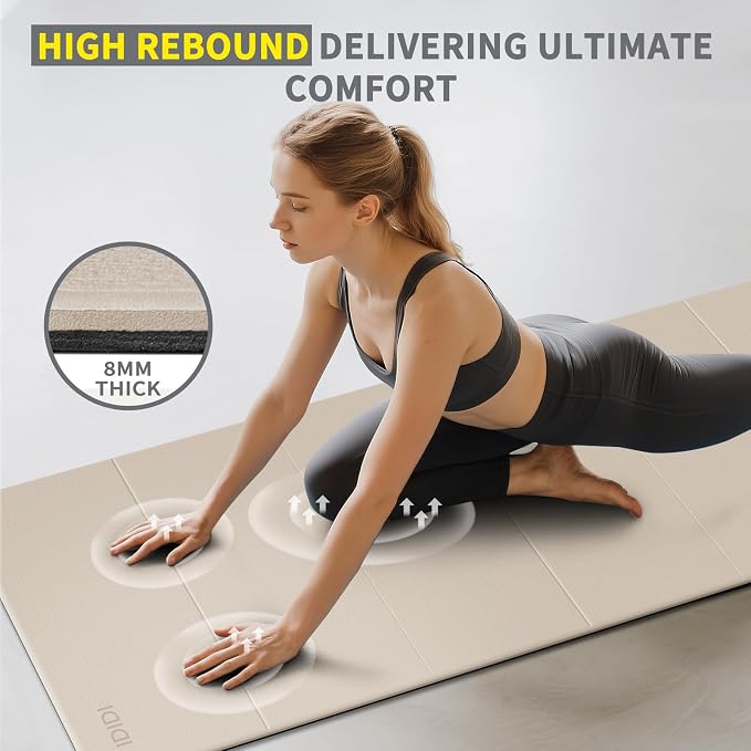 Foldable Yoga Mat Extra Large 74"×31.5" | Double-Sided Non-Slip,Extra Wide Foldable Design,8mm Extra Thick,Exercise Mat for Home, Studio and Travel Use