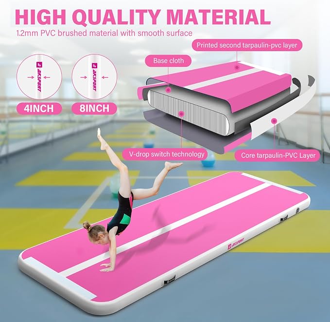 AKSPORT Gymnastics Air Mat Tumble Track Tumbling Mat Inflatable Floor Mats with Air Pump for Home Use/Tumble/Gym/Training/Cheerleading/Parkour/Beach/Park/Water