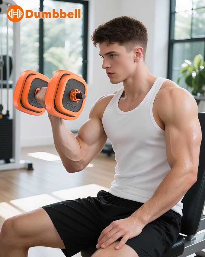 Rendpas 4-in-1 Adjustable Dumbbell Set with Foldable Bench for Home Gym | 800LB Capacity, 10 Angles Incline, Convert to Barbell, Kettlebell, Push-Up Stand