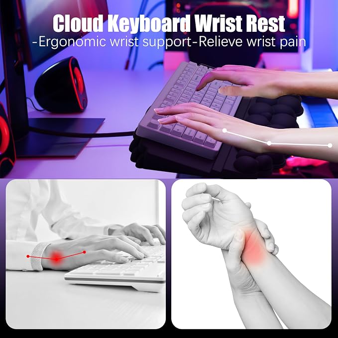 Ergonomic Wrist Rest for Computer Keyboard and Mouse, Cloud Keyboard Stand | Soft Memory Foam Keyboard Riser Holder with Wrist Pad, Easy Typing, Pain Relief, Comfort for Office, Work, Gaming - Black