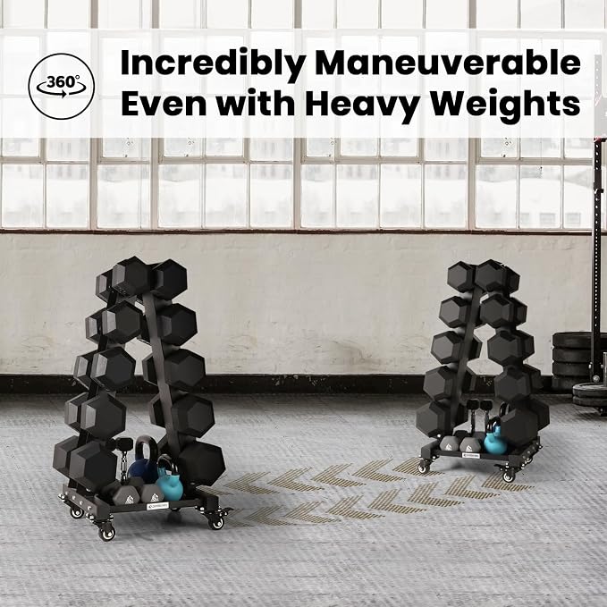 LIONSCOOL Dumbbell Rack Stand Only, A-Frame Rolling Weight Storage and Tray | 5 Tier Steel Rack with Premium Solid Wheels, Portable Home Gym Fitness Storage Organizer, 200/300/700LBS Weight Capacity