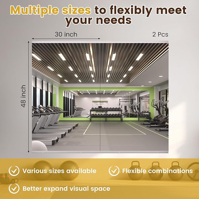 LOAAO Home Gym Mirror 48"x30", 2 PCS | Frameless, Tempered Glass, Large Workout Mirrors, For Home Gym, Dance Studio, Yoga Room, Garage Gym
