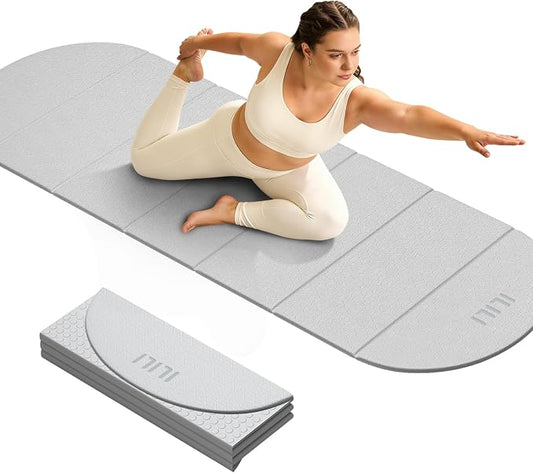 ILILI Foldable Yoga Mat-Semicircular, 10mm Thick, TPE Material, Extra Long 75"L x 26"W, Soft and Comfortable Folding Oval Mat 0.4 Inches, Easy to Carry and Store, 190*66cm Portable Multi-Functional Use for Yoga, Home Exercise & Outdoor