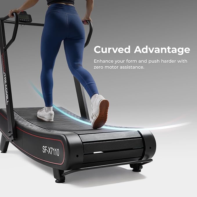 Sunny Health & Fitness Smart Curved Treadmill Ergonomic and No Speed Limit | Commercial Grade, Adjustable Magnetic Assistance, Unlimited Speed, SunnyFit App Connectivity, 330LB Capacity